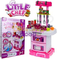 Pink játék gurulós konyha- 3 az 1-ben kis szakács