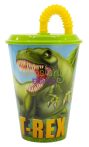Dinoszaurusz T-Rex szívószálas pohár, műanyag 430 ml 
